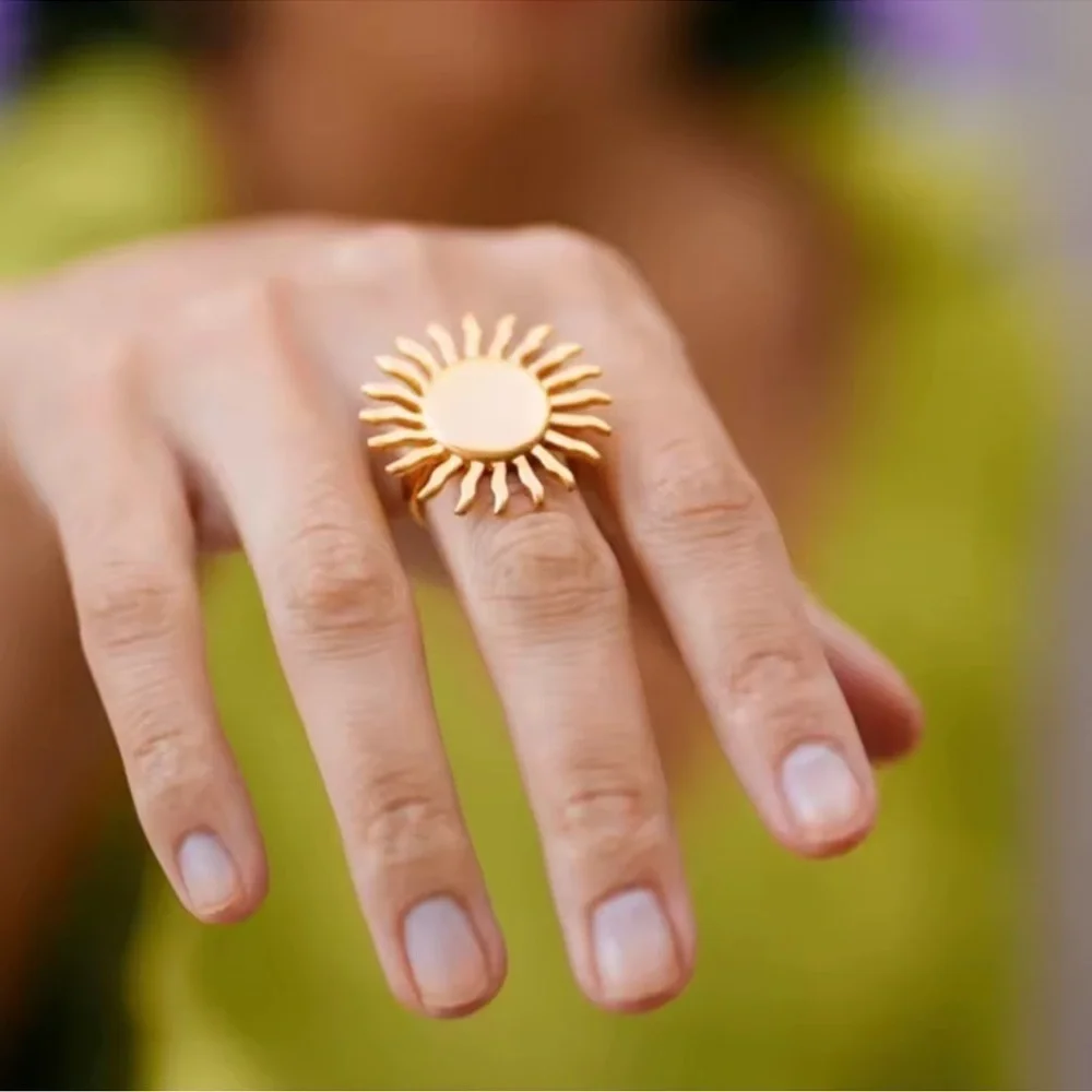 Sun 18K Gold Stainless Steel Waterproof Adjustable Ring